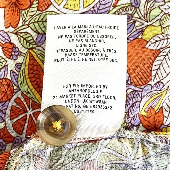 ANTHROPOLOGIE MAEVE Women’s Size 0 Button Down Shirt Citrus Floral Tie Front Bow - Picture 8 of 13